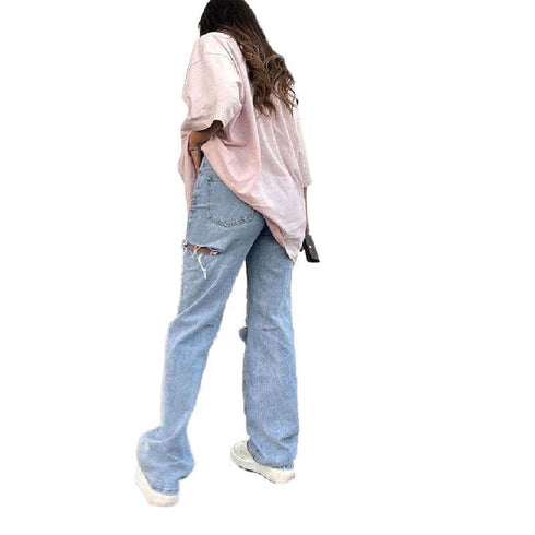 Women's Fashion Ripped Washed Straight Pants Jeans - ROUTINE FASHION